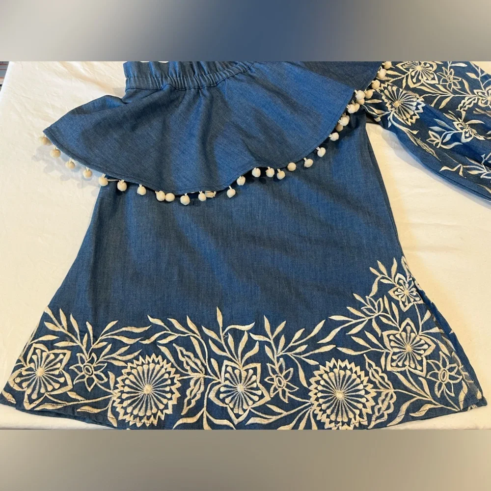 MISA Los Angeles Embroidered Denim Off Shoulder Mini Dress XS - Picture 9 of 11